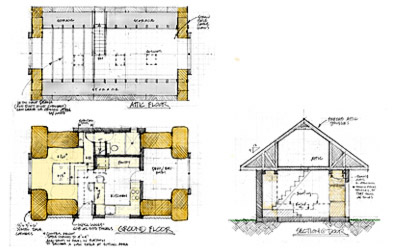 Plan and section of Jumbo Bale Cottage